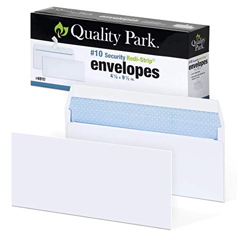 Quality Park #10 Self-Seal Security Envelopes, Security Tint and Pattern, Redi-Strip Closure, 24-lb White Wove, 4-1/8" x 9-1/2", 100/Box (QUA69117)