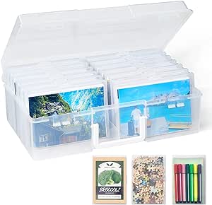 Lifewit Photo Storage Box 4x6 Photo Case, 14 Inner Photo Keeper, Clear Photo Boxes Storage with 1 Sheet Label Sticker, Plastic Craft Storage Box with lids for Cards Pictures Stamps Office Supplies