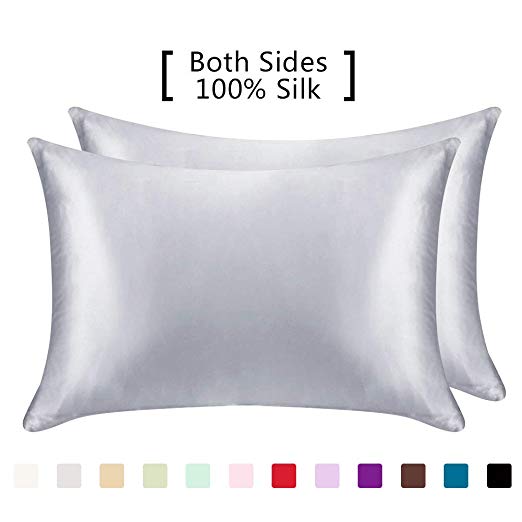 YANIBEST Pillow Cases 2 Pack 100% Mulberry Silk Pillowcase for Hair and Skin with Hidden Zipper (Standard, Silver Grey)