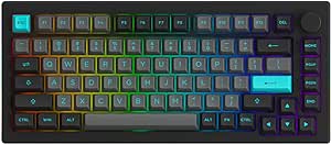 Akko 5075B Plus Mechanical Keyboard 75% Percent RGB Hot-swappable Keyboard with Knob, Black&Cyan Theme with PBT Double Shot ASA Profile Keycaps V3 Cream Yellow Pro