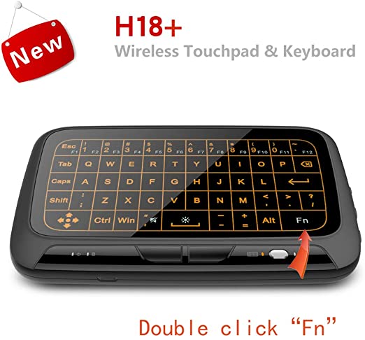 Mini Wireless Keyboard Air Mouse H18  Full Screen Touch 2.4GHz Touchpad with 3 Level Backlit Rechargeable Mouse Remote for Smart TV PS3,Android TV Box, Projector, IPTV, HTPC, PC, Laptop