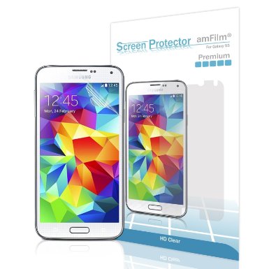 Galaxy S5 Screen Protector amFilm Premium HD Clear Invisible Screen Protector for Samsung Galaxy S5 with Lifetime Replacement Warranty 3-Pack in Retail Packaging