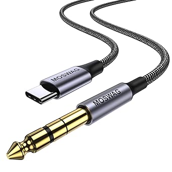 MOSWAG USB C to 6.35mm 1/4 TRS Audio Stereo Cable 6.6FT/2Meter,Type C to 6.35mm TRS Aux Jack Stereo Cable for Amplifiers,Home Theater,Mixing Console,Electric Bass Guitar Amp,Monitor Headphones