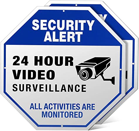 Video Surveillance Signs Outdoor - 10" x 10" Aluminum Rust Free Security Signs for Property, Metal Warning Sign for Home Business CCTV Security Camera - 2 Pack/Blue