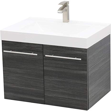 WindBay Wall Mount Floating Bathroom Vanity Sink Set. Dark Grey Vanity, White Integrated Sink Countertop - 29.25"