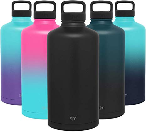 Simple Modern Gallon Summit 128 Ounce Water Bottle - Large Stainless Steel Liter Flask  2 Lids - Wide Mouth Workout Tumbler Double Wall Vacuum Insulated Black Leakproof - Midnight Black