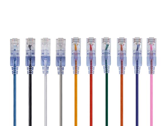 Monoprice 10-Pack SlimRun Cat6A Ethernet Network Patch Cable 10G 2ft 10 Color