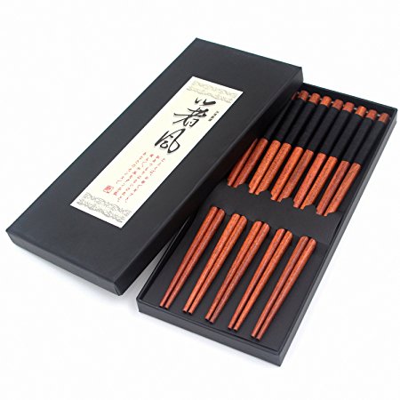 Hardwood Chopsticks Set, Anti-slip Design, Pack of 5 By AusKit - Black