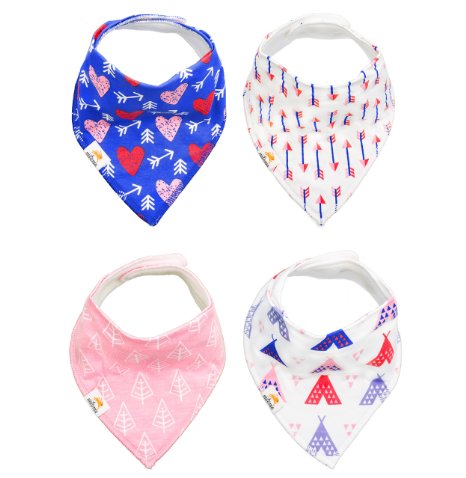 4 - Pack Stylish Baby Bandana Bibs , 100% Organic Cotton Front , Soft and Absorbent Infant and Toddler Accessories , Safe for Babies, Perfect for Teething and a Great Baby Gift Choice -- by Natemia!