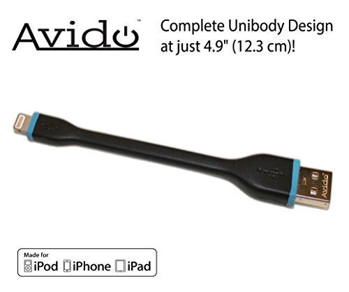 Avidotrade Short and Flexible 49quot Length Lightning Cable Unibody USB Data and Charging 8-pin with 24 Amp Current for iPhone 6 6s iPhone 6 6s Plus iPhone 5 iPhone 5c iPhone 5s iPad 4 iPad Air iPad Air 2 iPad Mini iPad Mini 3 iPod Touch 5 iPod Nano 7 Perfect for Power Banks  Backup Batteries - Retail Packaging Black