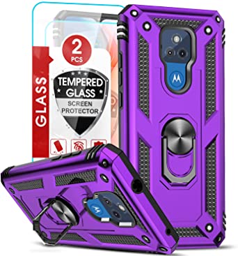 Moto G Play 2021 Case, with [2Pack] Tempered Glass Screen Protector, Motorola G Play 2021 Case for Men Women, LeYi [Military-Grade] Protective Phone Cover with Kickstand for Moto G Play 2021, Purple