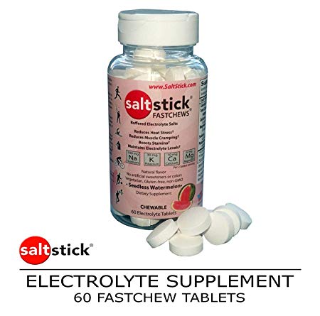 SaltStick Fastchews, Electrolyte Replacement Tablets for Rehydration, Exercise Recovery, Youth & Adult Athletes, Hiking, Hangovers, Sports Recovery, Bottle of 60 Tablets, Watermelon Flavor