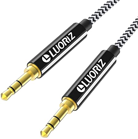 luoriz Braided Nylon Long 3.5 mm AUX Jack Cable Audio Cable AUX Stereo Male to Male Audio Cable for Headphones HiFi, MP3, iPhone, iPod, iPad, Tablet, Car Radio, Mobile, Smartphone Samsung Sony HTC Huawei – 1.2 m Black and White