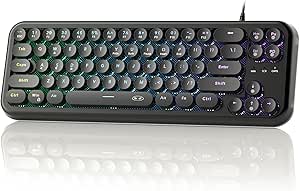 MageGee 60% Typewriter Style Gaming Keyboard, RGB LED Backlit Mini 68 Keys Retro Punk Round Keyboard, USB Wired Computer Silent Keyboard for PC, Laptop, Desktop(Black)