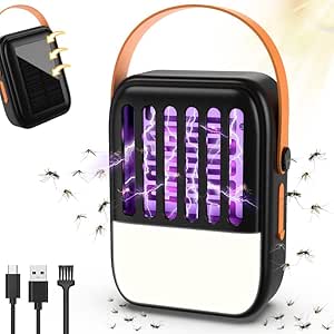 Anti Moustique Exterieur, 2 en 1 Solaire Lampe Anti Moustique USB Rechargeable Lumière LED Avec 1200mAh Batterie, Électrique Piege a Moustique Pour le Jardin, L'intérieur et L'extérieur, Noir