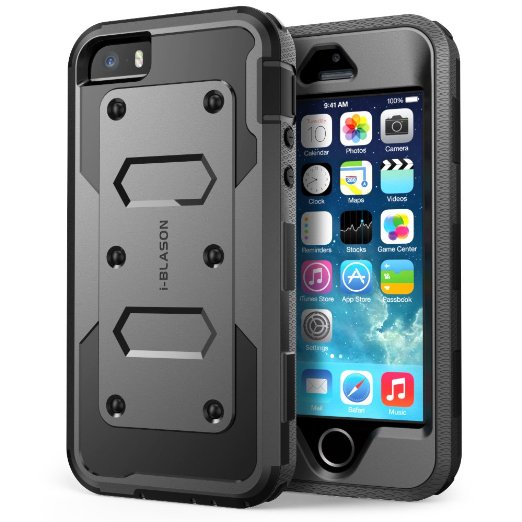 iPhone 5S Case Heave Duty Slim Protection i-Blason Armorbox Dual Layer Hybrid Full-body Protective Case with Front Cover and Built-in Screen Protector  Impact Resistant Bumpers Cover with Holster Combo for Apple iPhone 5  5S Black