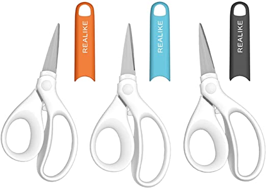 REALIKE 6 inch Multipurpose Scissors Bulk Pack of 3,Safety Comfort Grip Handles, Sharp Stainless Steel Scissors for School Office Home Daily Use Vinyl Craft Sewing Fabric, Right/Left Handed