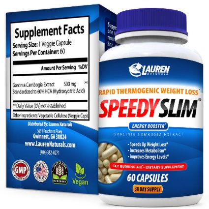 Speedy Slim 30 day Fast Weight Loss Veggie Pill Supplement - 30 Capsules
