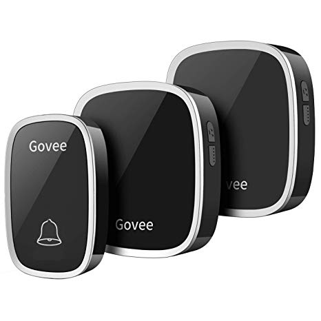 Wireless Doorbell, Govee Waterproof Door Bells Chime Kit with LED Flash, 1 Push Button and 2 Plug-in Receiver, 1000 Feet Operating Range, 4 Levels Volume, 36 Melodies to Choose, Black