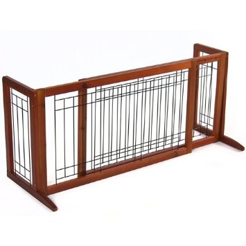 Best Choice Products Pet Fence Gate Free Standing Adjustable Dog Gate Indoor Solid Wood Construction