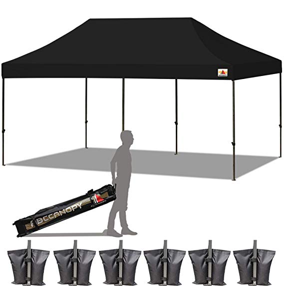 ABCCANOPY 18  Colors 10x20 Pop up Tent Instant Canopy Commercial Outdoor Canopy Wheeled Carry Bag Bonus 6X Weight Bag (Black)