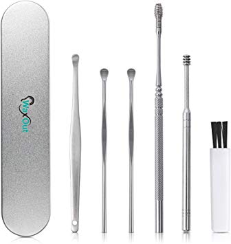 WaxOut Ear Wax Removal Tool Cleaner Kit with Metal Storage Box | 6 Pcs Ear Pick Curette Set with Cleaning Brush for Earwax Remover and Cleansing | Medical Grade Stainless Steel Ear Cleaning Tools