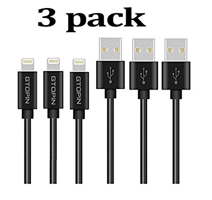 Lightning Cable,Gtopin 3 Pack 3.3ft/1m 2.4A Fastest Charger Cable Cord Charging Cable for iPhone 7 Plus 7 6S 6 Plus SE 5S 5C 5 iPad Pro Air mini 5 4 3 2 iPod iPhone 6 Cable Cord 8 Pin USB Data Cord
