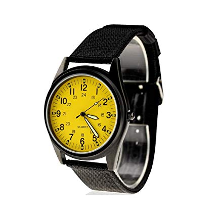 KTC Fashion Black Case Yellow Dial Nylon Fabric Strap Wrist Watch ORK075
