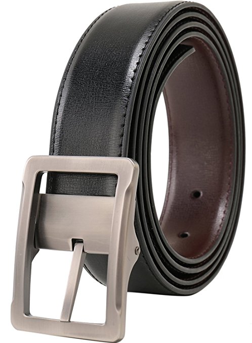 Beltox Fine Men's Dress Belt Leather Reversible 1.25" Wide Rotated Buckle Gift Box