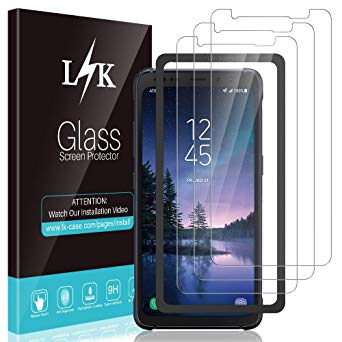 [3 Pack] L K Screen Protector for Samsung Galaxy S8 Active, [Frame-Installation] Tempered-Glass 9H Hardness, Lifetime Replacement Warranty