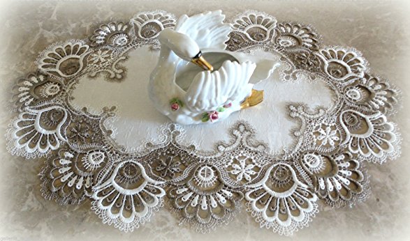 Lace Place Mat Dresser Scarf Doily Cocoa Brown Neutral & White European Placemat