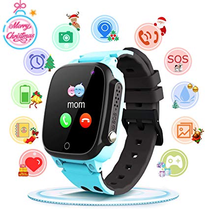 Waterproof Smart Watches for Kids Boys Girls SmartWatch Phone LBS Anti-lost Tracker Activity Sports Touch Screen with Learning Games Alarm Clock Voice Chat SOS Camera (blue)