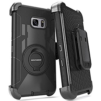 S7 Edge Case, Galaxy S7 Edge Holster Case, BENTOBEN Hybrid Dual Layer Combo Armor Heavy Duty Rugged Protective Case with Built-in Rotating Kickstand Swivel Belt Clip Holster for Galaxy S7 Edge (Black)