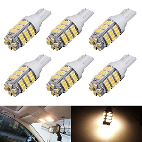 XT AUTO 6pcs Super Bright Warm White T10 Wedge 42-SMD 3528 LED Light bulbs W5W 2825 158 192 168 194 for Car Boot Trunk Map Light Number Plate License Light
