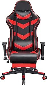 Yaheetech High Back Gaming Chair with Footrest Ergonomic Video Game Chairs Swivel Computer PC Chair Adjustable Armrest and Height Reclining Racing Chair (Red)