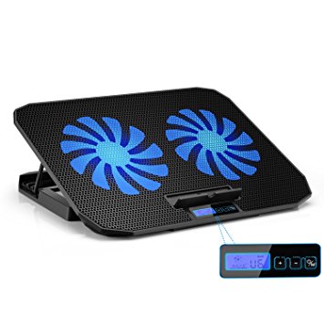 TekHome 2-Fan 12-15.6 inch Laptop Cooling Pad, Best Gaming Cooler for Notebook Like Alienware, MacBook, 1500 RPM 5.5-inch Fans, LCD 6-Level Wind, LED Blue Light, 5-Level Heights, 2 USB Ports.(LTC003S)