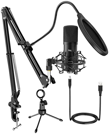 USB Streaming Podcast Microphone Kit, Computer PC Microphone Professional Cardioid Condenser Mic with Adjustable Boom Arm Stand Shock Mount for Instruments Vocal Recording Podcasting Gaming YouTube