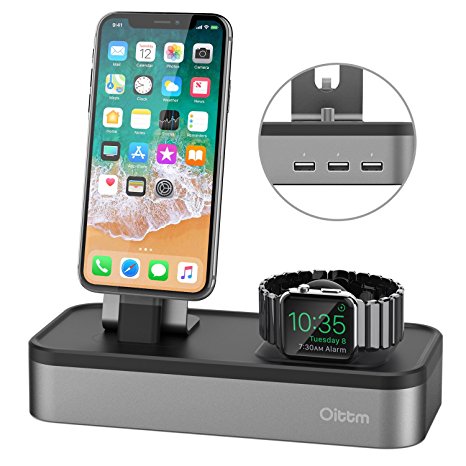 Oittm 5 Ports Charging Station for Apple Watch Series 3 /Apple Watch Series 1/ Apple Watch Series 2 /Apple Watch Nike  and iPhone 8/ iPhone 7 / iPhone 6/ iPhone 7 Plus /iPhone 6 Plus /iPhone 8 Plus /iPhone X /iPod /iPad mini /Apple Pencil /Siri Remote ( Space Grey )