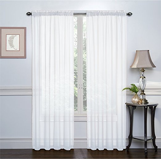 HLCME White 2 Pack 108 inch by 108 inch Window Curtain Sheer Panels