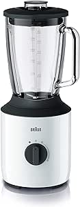 Braun JB3150WH - Batidora de vaso (800 W, capacidad 1.5 L, vaso de cristal resistente al calro, velocidad variable y pulse, cuchicas de acero inox, Dual Safety System) blanco