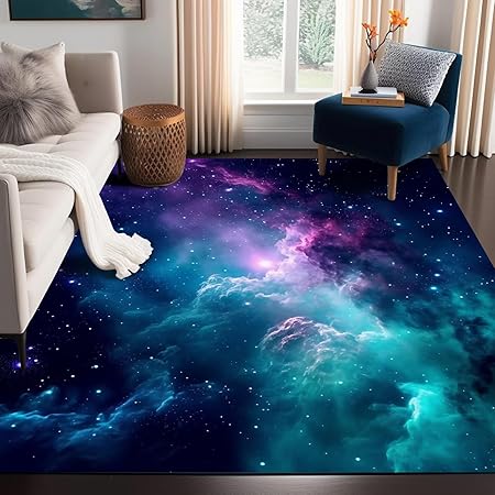 4' X 6' Galaxy Area Rug for Kids Bedroom Dark Blue Starry Sky Carpets Living Room Large Glitter Outer Space Throw Rugs Floor Mat 71 in x 47 in