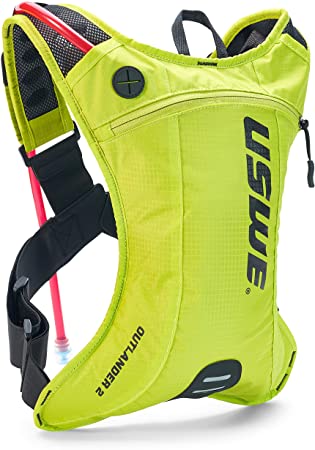 USWE Outlander 2L, Hydration Pack with 1,5L/ 50 oz Hydration Bladder, Crazy Yellow. Bounce Free with Adjustable NDM 4-Point Race Harness.