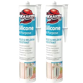 Kraken Bond RTV Gray Silicone Caulk - (2x10.1 fl.oz.) 100% Grey Caulking Kitchen and Bath, Waterproof Bathtub Caulk, Crack-Resistant Shower Caulk, 2 Pack