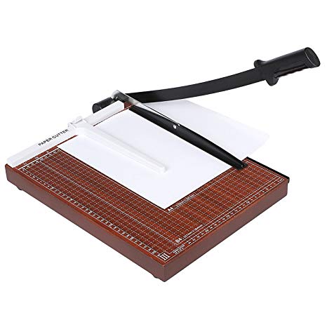 Paper Cutter 15 Inch, Photo Trimmer, Craft Guillotine Stationery for Office, 12 Sheet Capacity, Sturdy Wood Base
