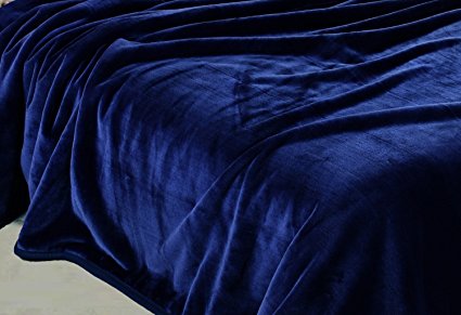 Chezmoi Collection Heavy Thick One Ply Korean Style Faux Mink Blanket 8-Pound Oversized Queen 90x92" (Queen, Navy)