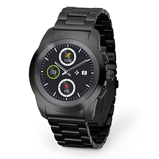 MyKronoz ZeTime Elite Hybrid Smartwatch with mechanical hands over a color touch screen – Regular Brushed Black / Metal Link