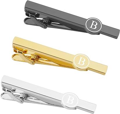 Dannyshi Tie Clips for Men, Black Gold Silver 2.1inch Initial Alphabet Letter Tie Clip Bar Set
