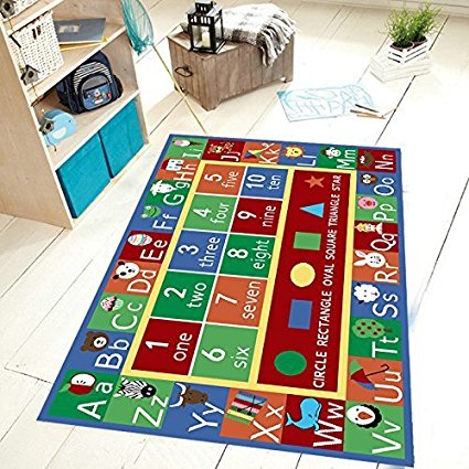 Kids Rug ABC Alphabet numbers and Shapes Educational Area Rug Area Rug Non Skid Backing by Furnishmyplace 3'3" x 5' Rectangle