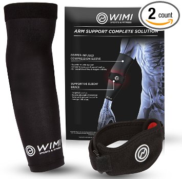 1 Tennis Elbow Brace & 1 Copper Compression Elbow Sleeve - Pain Relief for Tennis & Golfer's Elbow - Best Forearm Brace with Gel Pad & Elbow Support - Recovery GUARANTEED