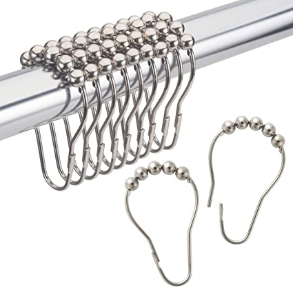 Amazer Shower Curtain Hooks Rings, Rust-Resistant Metal Glide Shower Hooks for Bathroom Shower Rods Curtains-Set of 12-Nickel